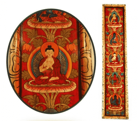 Panneau 5 Bouddhas Rouge - Peint à la Main
