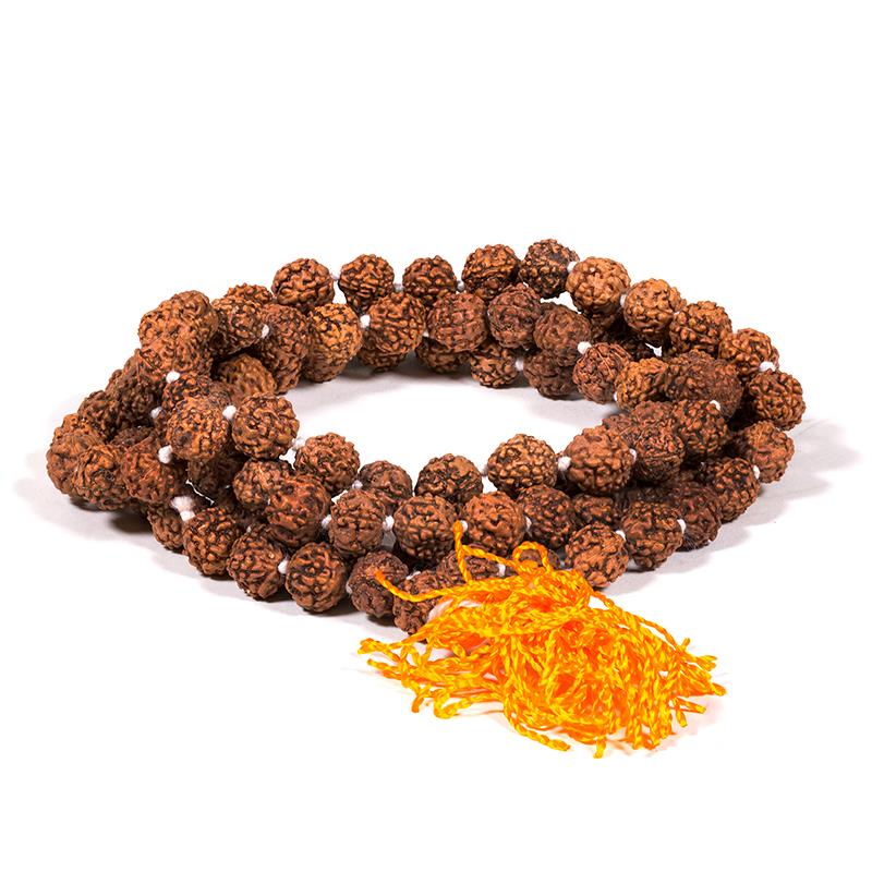 Mala Rudraksha - 108 Perles avec Pompon Orange