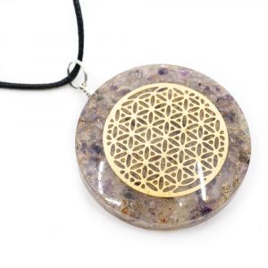 Pendentif Orgonite / Fluorine Fleur de Vie - Rond