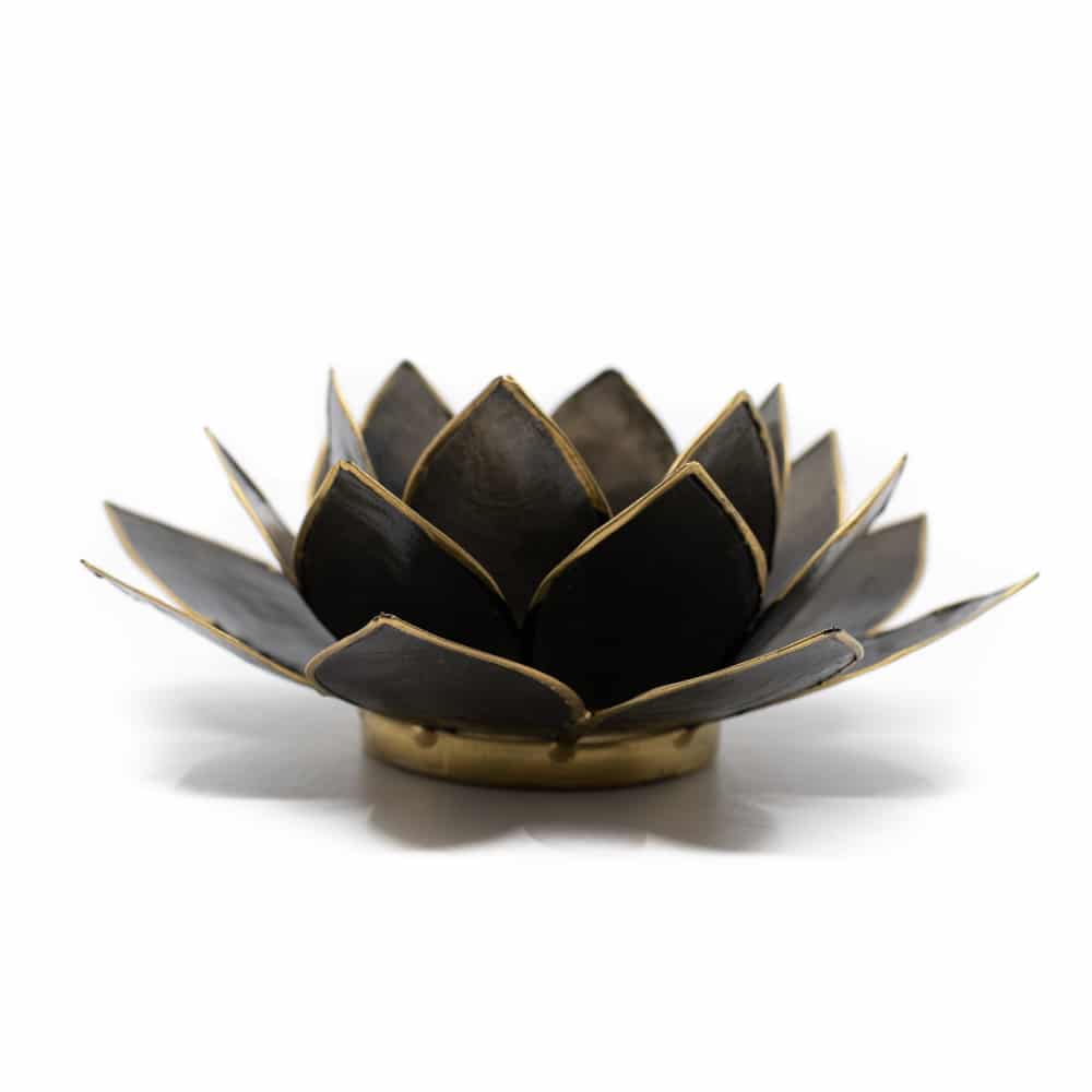 Photophore Lotus  Noir - Contours Dorés