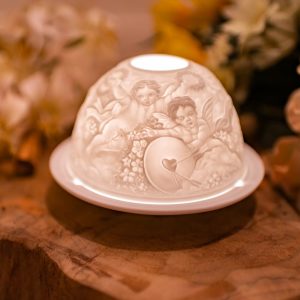 Photophore Dôme Biscuit en Porcelaine - Anges
