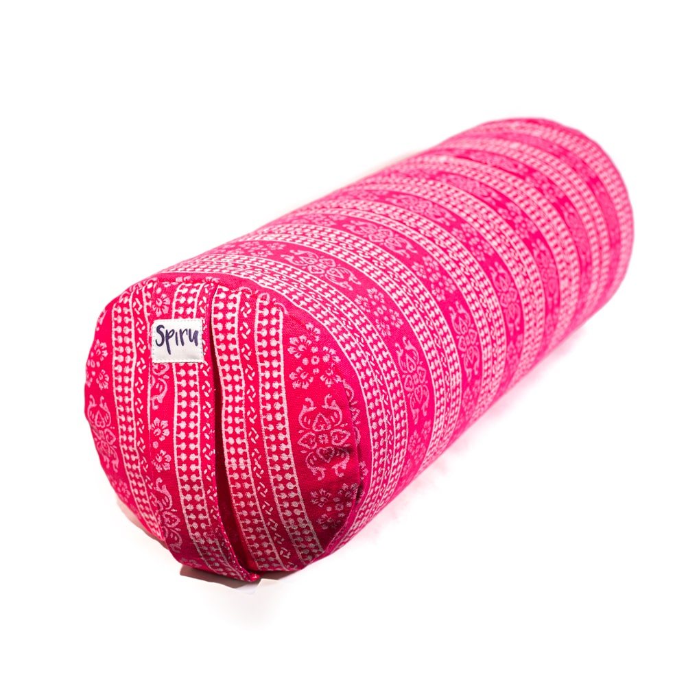 Traversin de Yoga Rose Rond en Coton - Motif en bloc - 59 x 21,5 cm