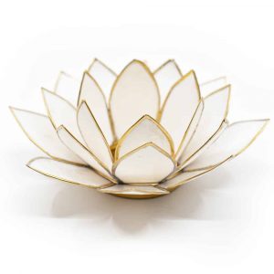 Photophore Lotus Blanc -  Contours Dorés
