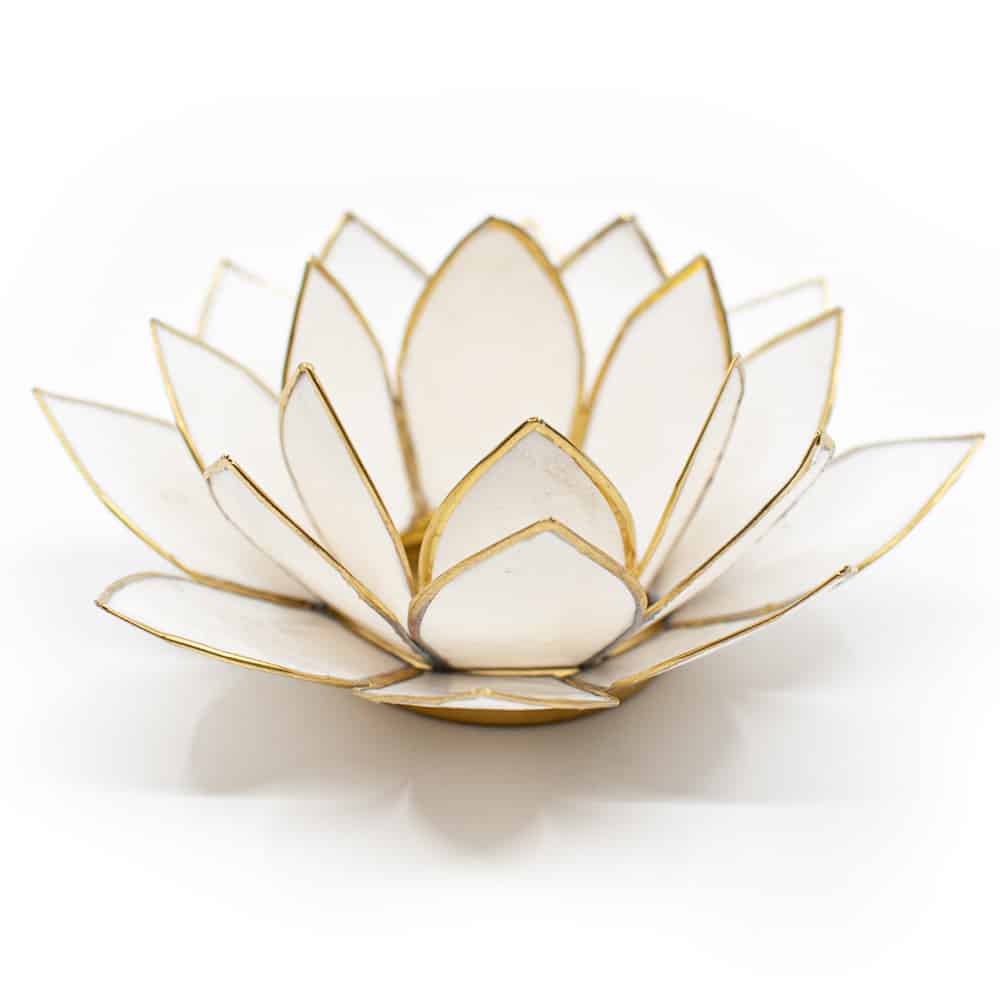 Photophore Lotus Blanc -  Contours Dorés