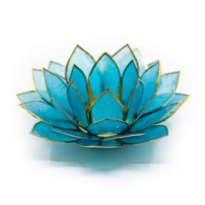 Bougeoir Ambiance Lotus Bleu Clair - Contours Dorés- De Luxe