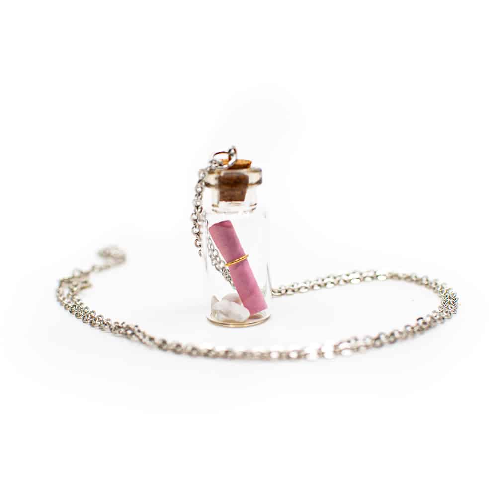 Collier Porte-Bonheur « Bouteille à la Mer » Rose (Message dans une bouteille)