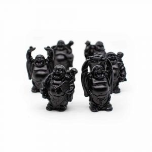 Lot de 6 Figurines Happy Bouddhas Polyrésine Noires - environ 7 cm