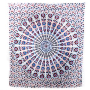 Tapisserie Authentique Mandala en Coton - Rouge/Bleu (240 x 210 cm)