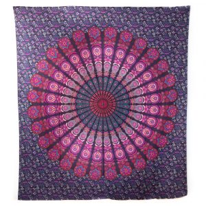 Tapisserie Authentique Mandala en Coton Rouge/Violet (240 x 210 cm)