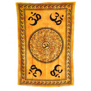 Tapisserie Authentique Mandala OHM en Coton - Jaune (215 x 135 cm)