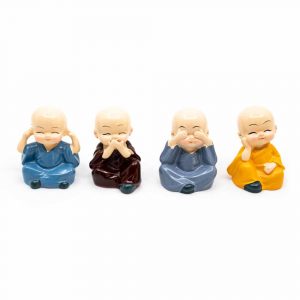Lot de 4 Figurines Happy Buddha de la Sagesse Muticolores - environ 6 cm