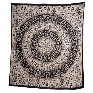 Tapisserie Authentique Mandala « Tribal » en Coton Noir et Blanc (230 x 200 cm)