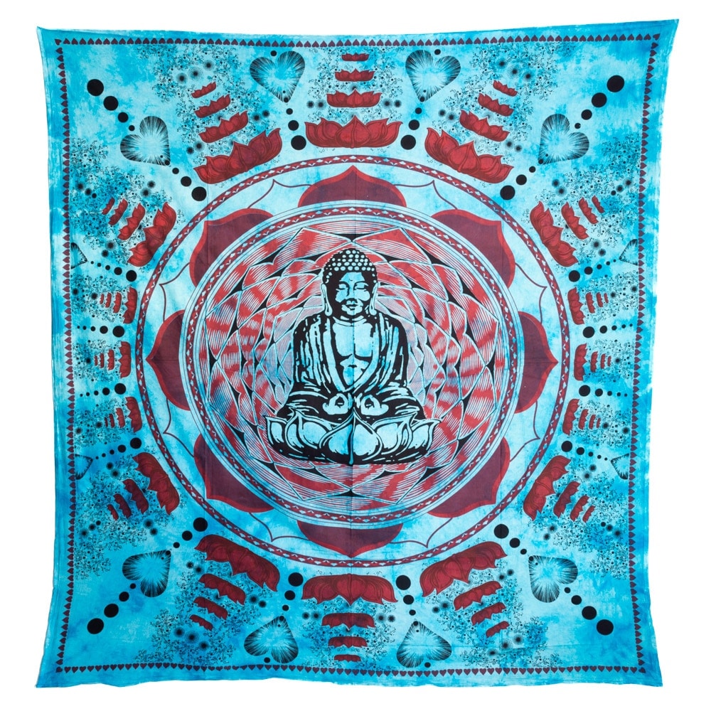 Tapisserie Authentique Bouddha en Coton - Bleu (220 x 210 cm)