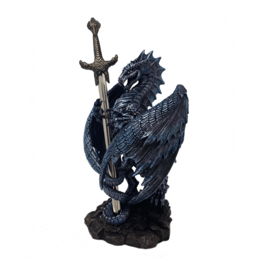 Figurine Dragon Bleu Violet avec Coupe-Papier (20 cm)