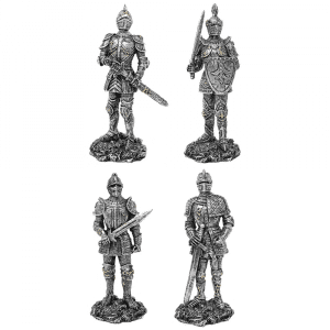 Lot de 4 Figurines Peintes à la Main Chevaliers avec Épées et Boucliers