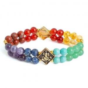 Bracelet (Double) Pierres Précieuses 7 Chakras - Ganesha (Perles de 8mm)