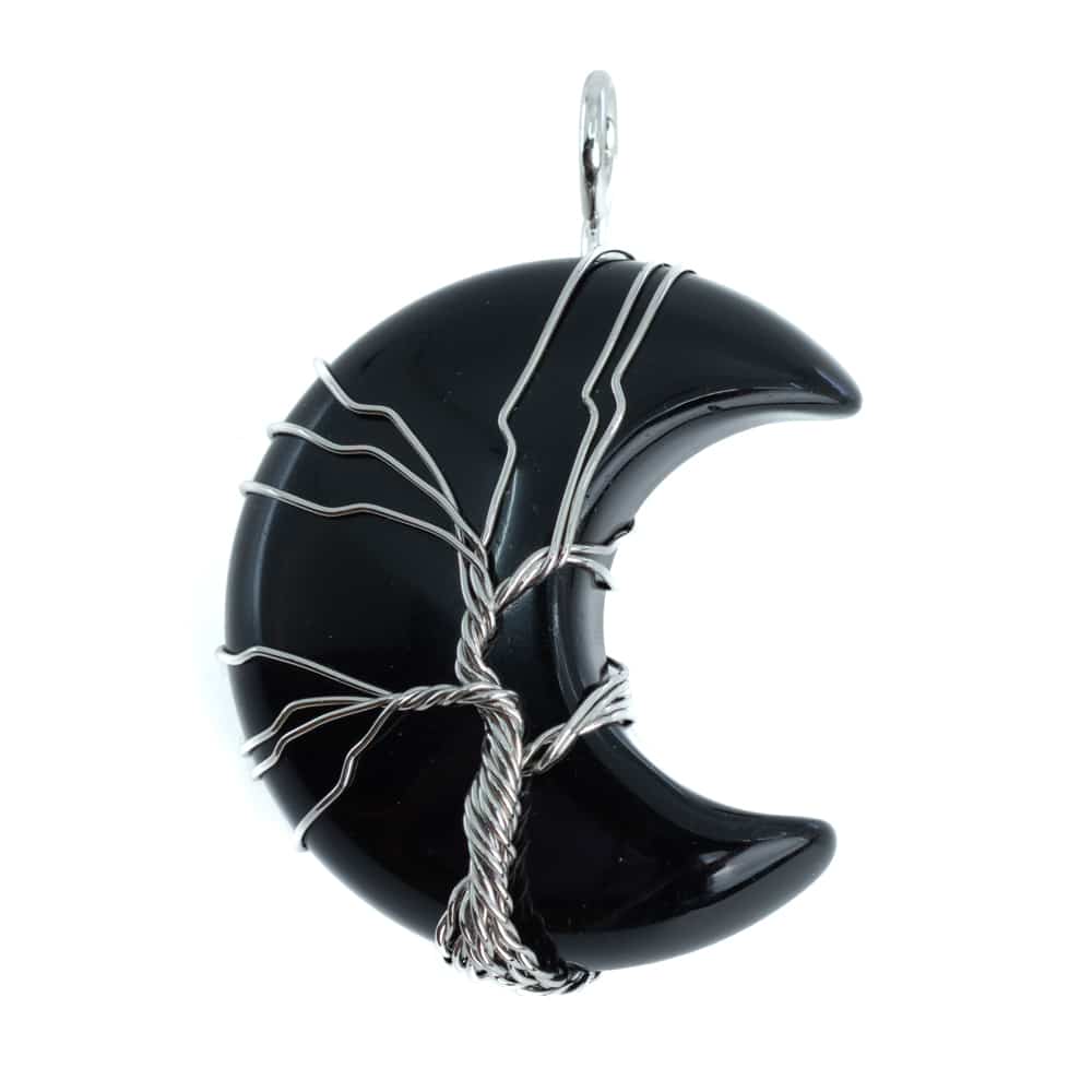 Pendentif Obsidienne - Arbre de vie - Lune (4 cm)