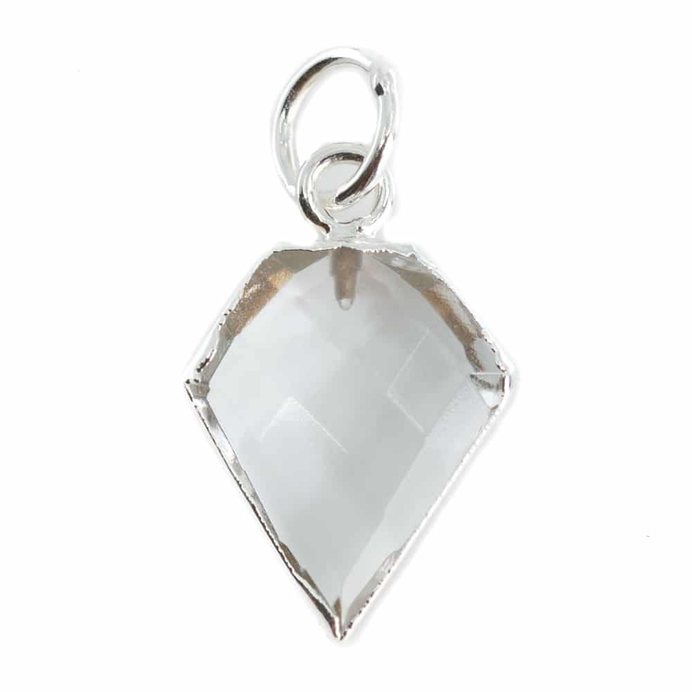 Pendentif Cristal de Roche en Forme de Diamant - Plaqué Argent - 15 x 12 mm