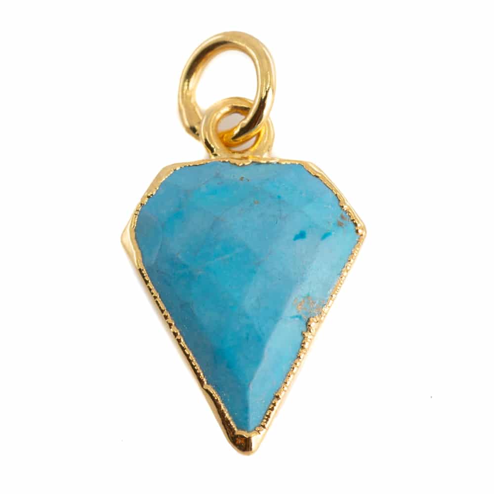 Pendentif Turquoise en Forme de Diamant - Plaqué Or - 15 x 12 mm