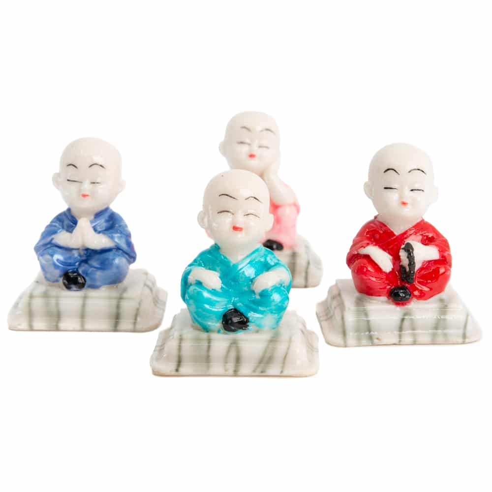 Lot de 4 Figurines Happy Bouddhas dans la Position du Lotus - environ 7 cm