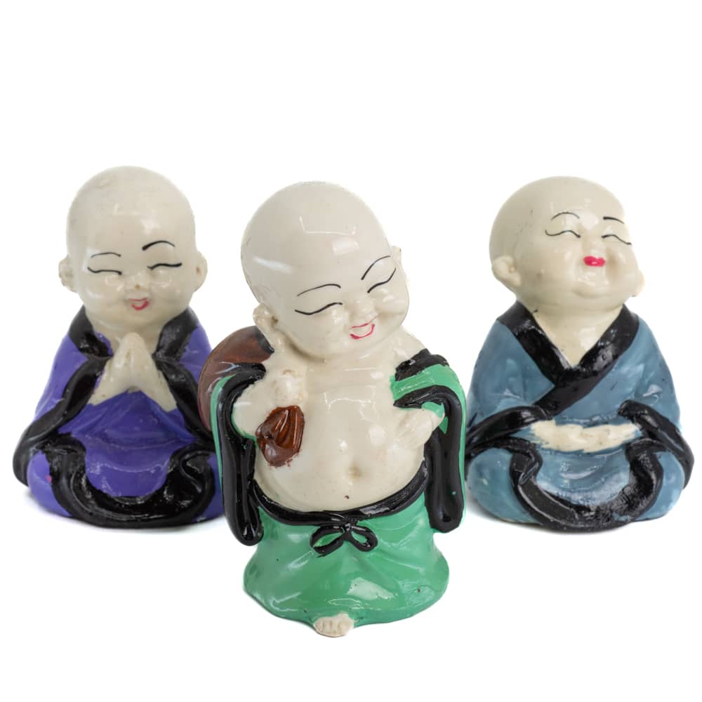 Lot de 3 Figurines Happy Buddha Multicolores - environ 9 cm