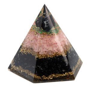 Pyramide Orgonite / Tourmaline Noire / Quartz Rose à Facettes (95 mm)