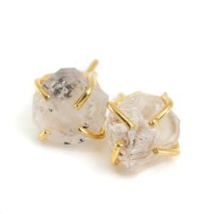 Boucles d'Oreilles en Pierre Précieuse Diamant Brut - Argent 925 et Plaqué Or