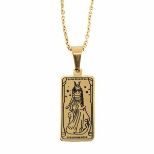 Pendentif Amulette Tarot « La Grande Prêtresse » Métal Doré