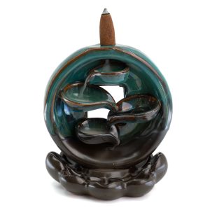 Brûleur d'Encens à Refoulement Cascade Bleue en Céramique (12cm) - Forme Ronde