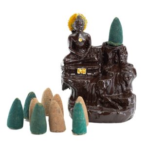 Brûleur d'Encens à Refoulement Bouddha en Méditation (10 cm) - Cônes Inclus