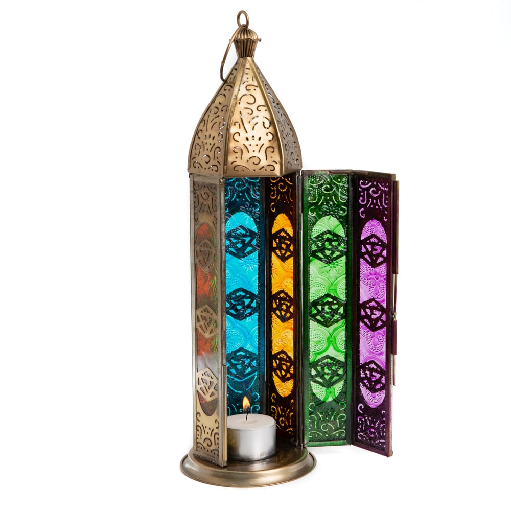 Lanterne Orientale Sept Chakras - Lumière d’Ambiance en Métal Doré (30 cm)
