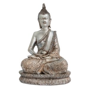 Bouddha Thaïlandais Pratiquant la Méditation Argent et Bronze -28 cm