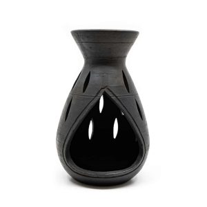 Brûleur d’Huiles et Diffuseur d’Arômes en Terre Cuite - Forme de Vase Noir (14 cm)