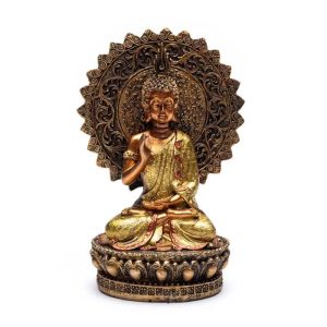 Bouddha « Tranquilité » Aura et Trône - 12,8 x 8 x 18,5 cm