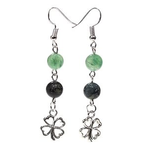 Boucles d'oreilles en fer avec jaspe Kambaba et aventurine verte, 6,5 cm