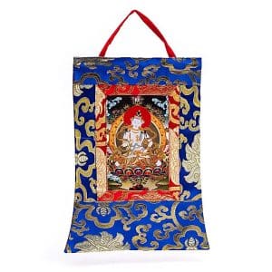 Thangka de Vajrasattva imprimée dans un cadre en brocart du Népal