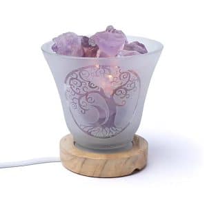 Lampe en pierre précieuse avec Arbre de Vie (12 x 12 cm) - incl. câble et lampe LED