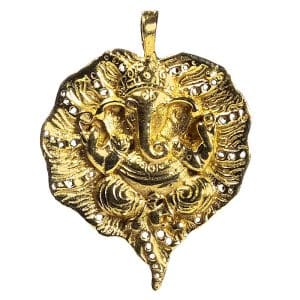 Pendentif Feuille Ganesha en Laiton de Couleur Or