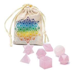 Ensemble de Géométrie Sacrée en Quartz Rose d'Inde, 7 pièces