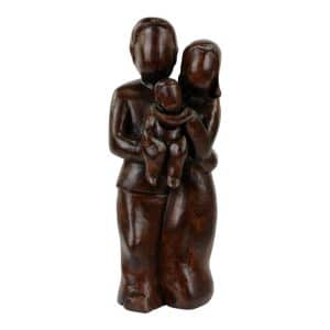 Statue en Bois Marron Couple avec Bébé - Sarana, 260 grammes