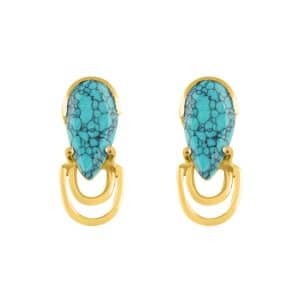 Boucles d'oreilles dorées en or avec goutte de pierre précieuse turquoise