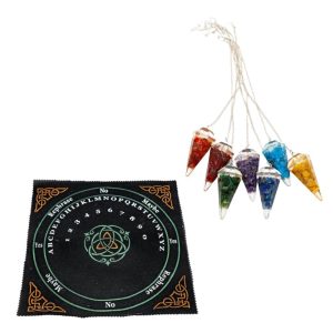 Ensemble de Pendules 7 Chakras avec Tapis de Pendule Celtique - Ensemble