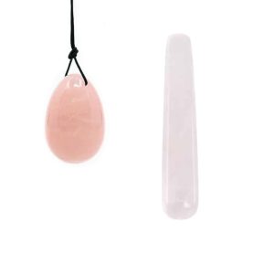 Ensemble d'œuf de Yoni en quartz rose et baguette - Pack