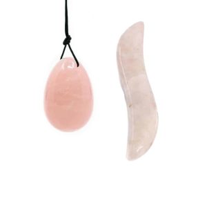 Ensemble Œuf Yoni en Quartz Rose & Baguette (Forme S) - Pack