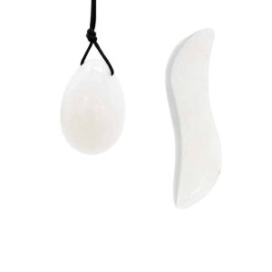 Ensemble d'Œuf de Yoni en Jade Blanc & Baguette (Forme S) - Pack