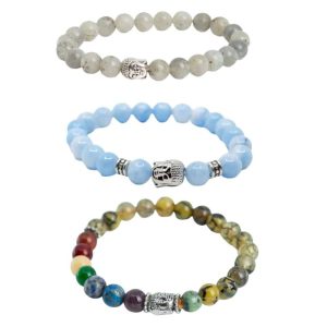 Bracelets en Pierres Précieuses avec Pendentif Bouddha - Ensemble