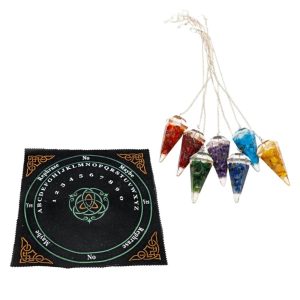 Ensemble de Pendules 7 Chakras avec Tapis de Pendule Pentagramme - Ensemble