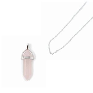 Pendentif Double Pointe en Quartz Rose avec Chaîne en Argent – Ensemble