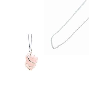 Pendentif Pierre Précieuse Brute Quartz Rose avec Chaîne en Argent – Ensemble