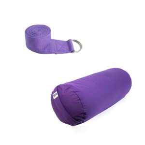 Bolster de Yoga en Coton avec Sangle de Yoga Violet - Ensemble